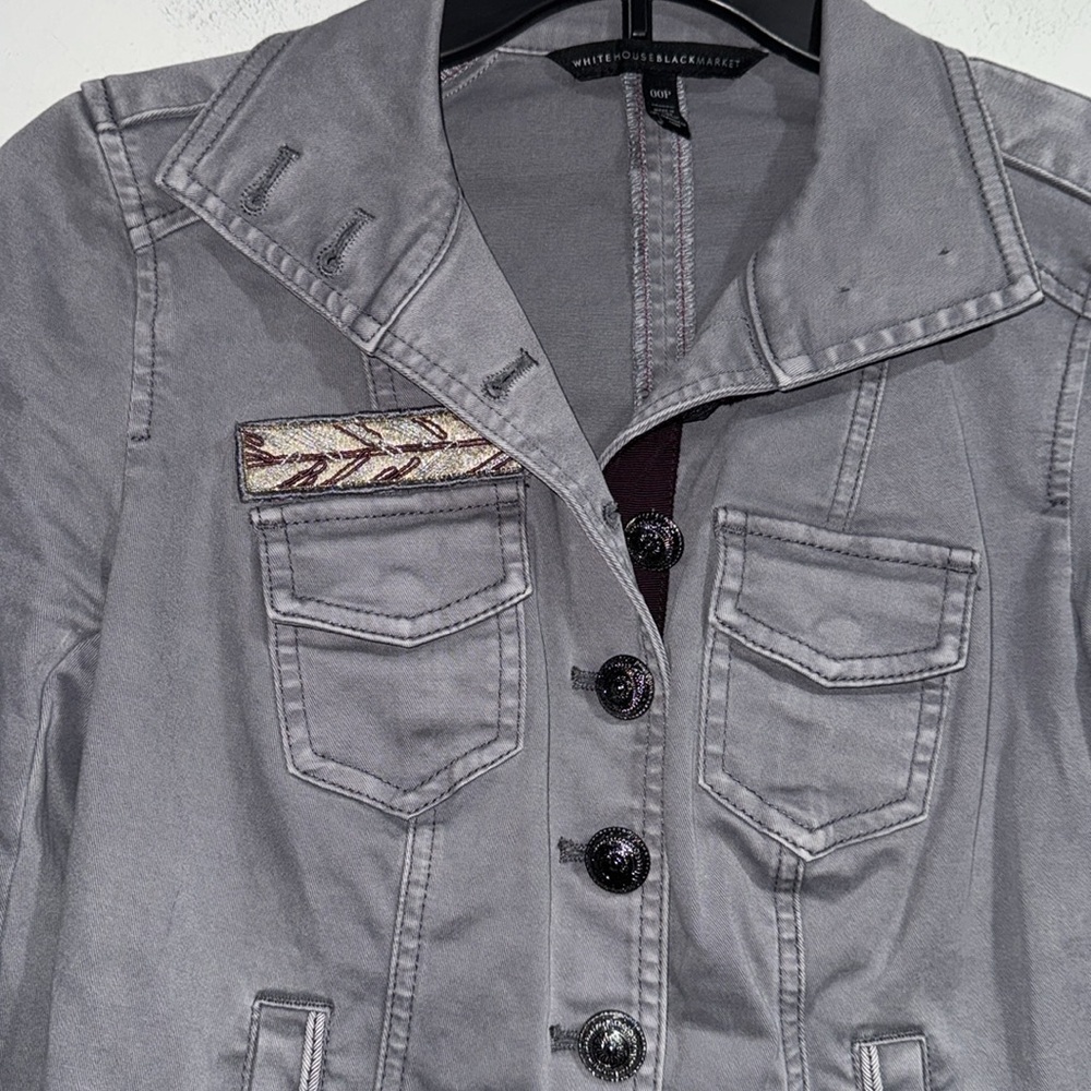 White House black market jacket Stylish Gray military 00 petite button down - Picture 2 of 4